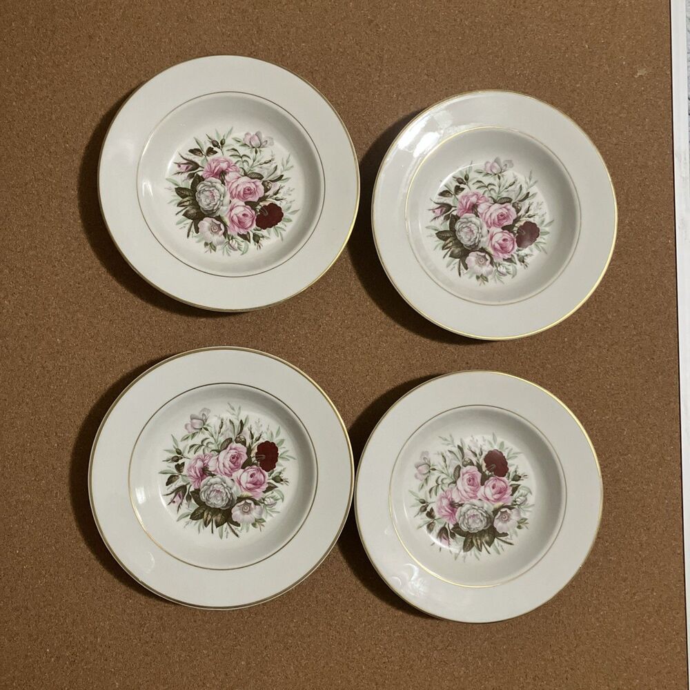 VNTG Royal Jackson Lady Lee Set 4 Rimmed shallow roses Soup Bowls